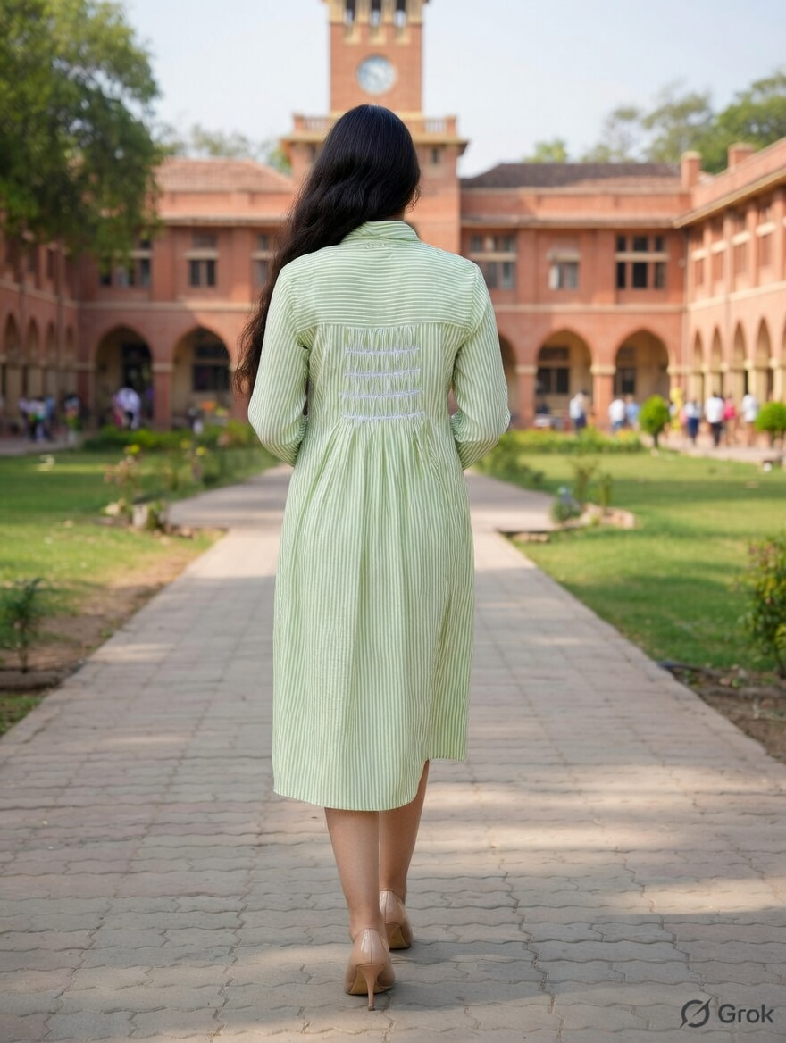 Pink Stripes Gathered Long Dress 7