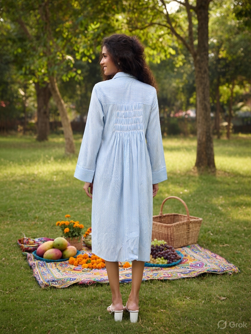 Pink Stripes Gathered Long Dress 5