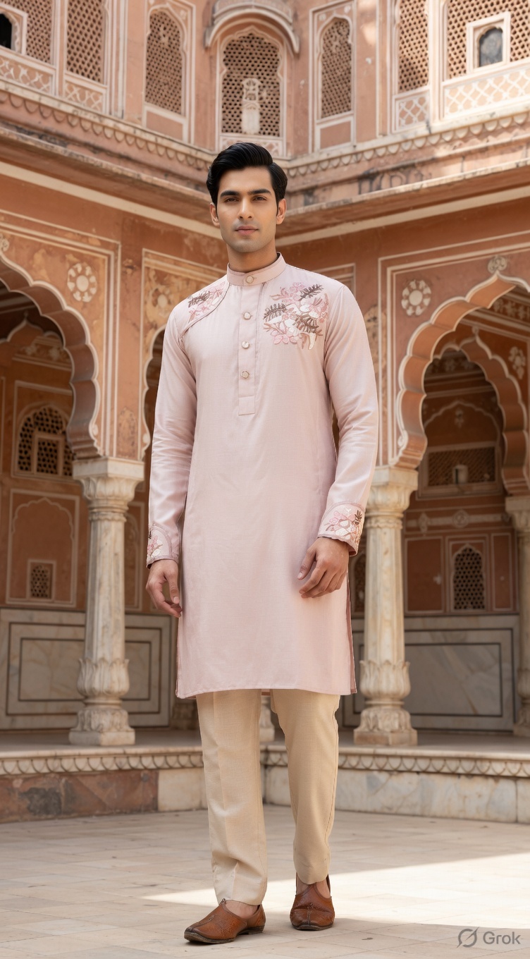 Baby Pink Embroidered Kurta