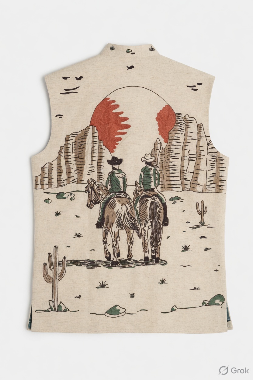 Cow Boy Embroidery Waistcoat - cloth image 2