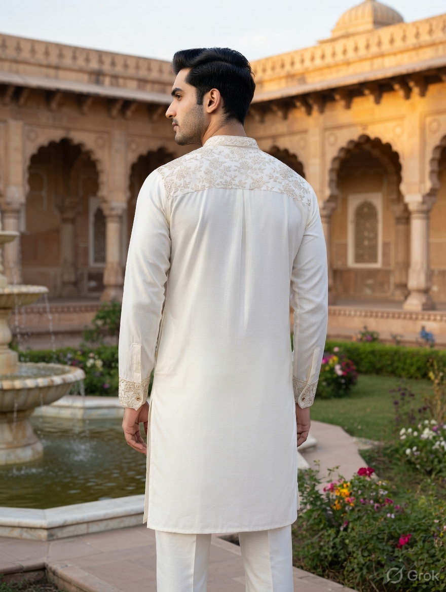 Off-white Constructed Silk Kurta 2