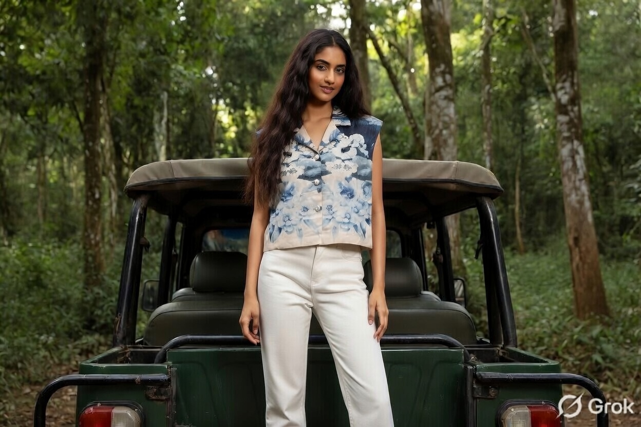 Tiger Embroidered Crop Shirt