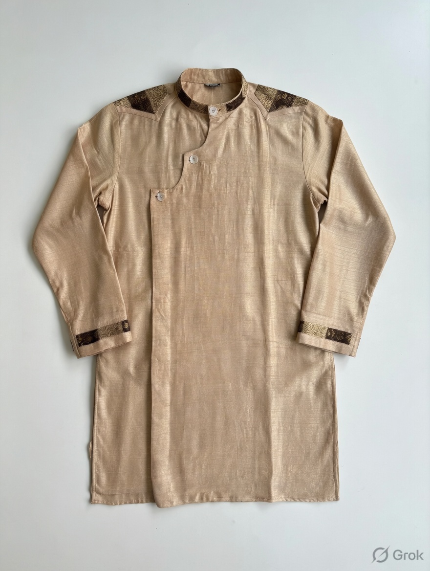 Beige geometric Embroidered Kurta - cloth image 1