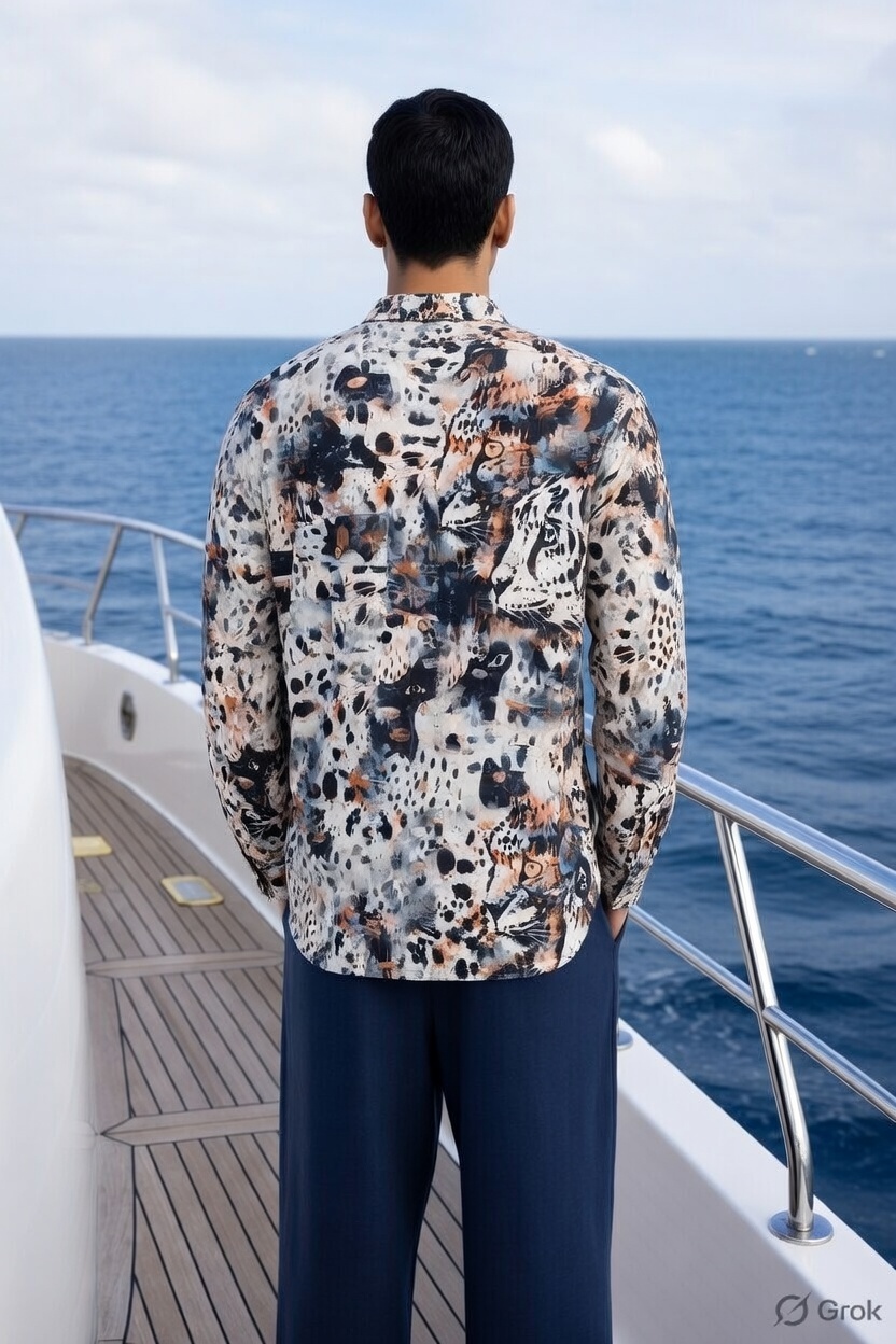 Indigo Leopard Stand Collar Shirt 3