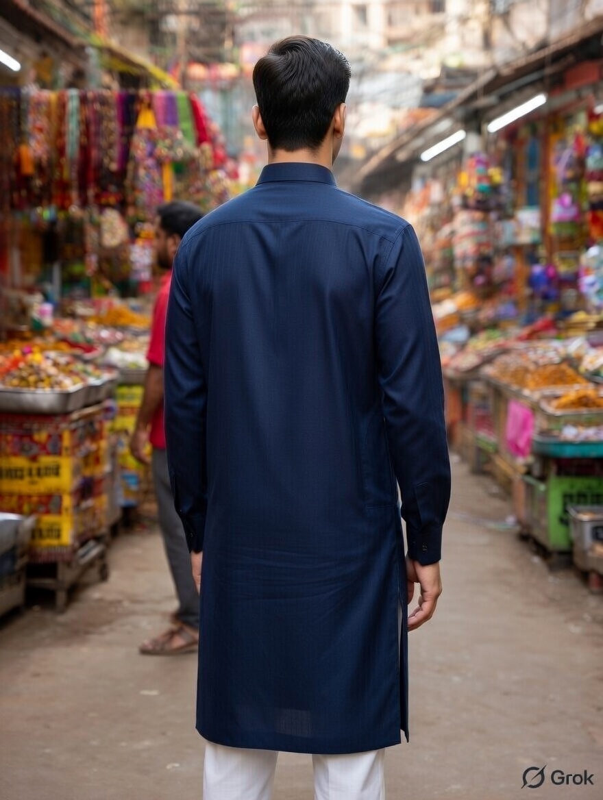 Blue Constructed Silk Kurta 2