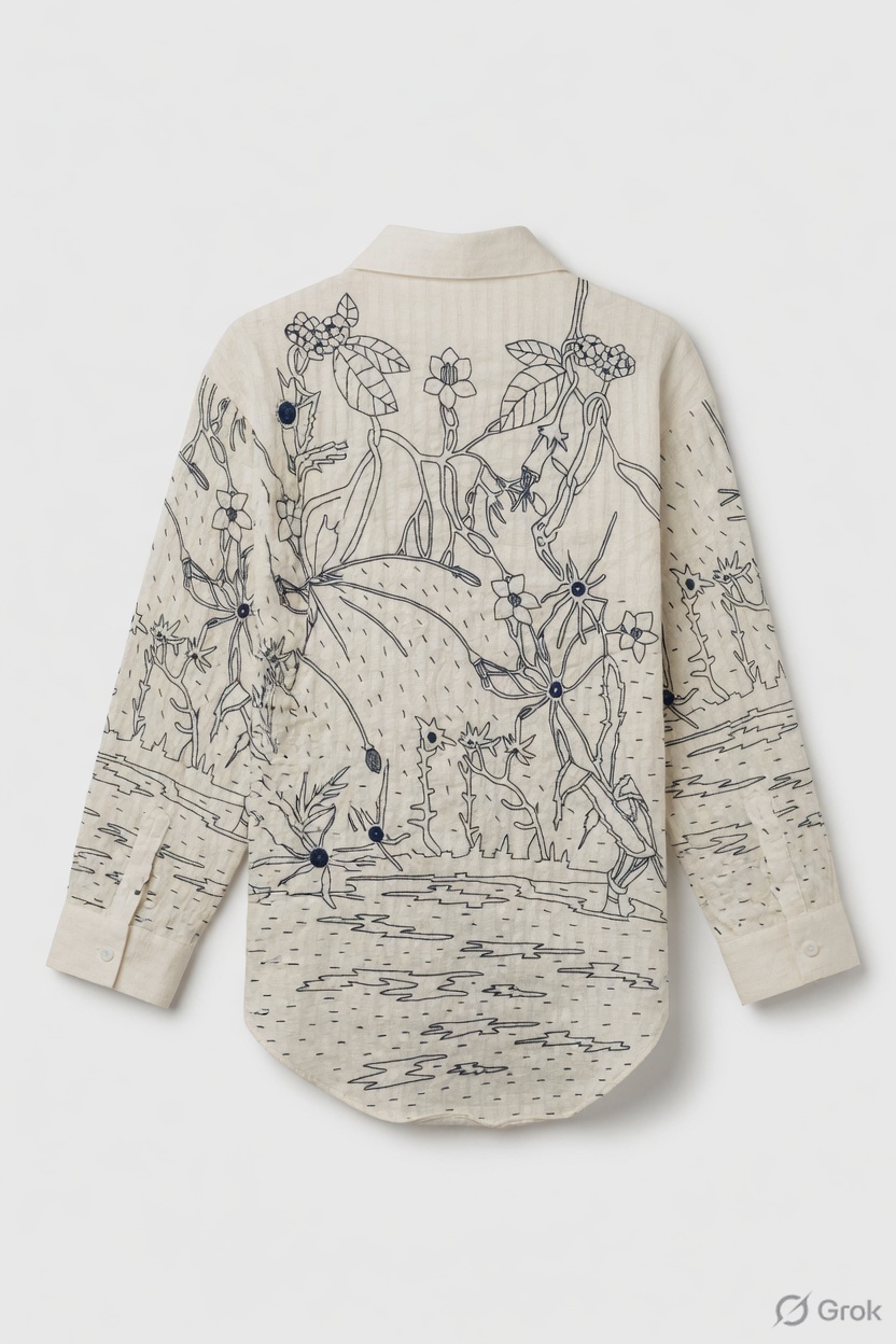 Blue Line Embroidered Shirt - cloth image 2