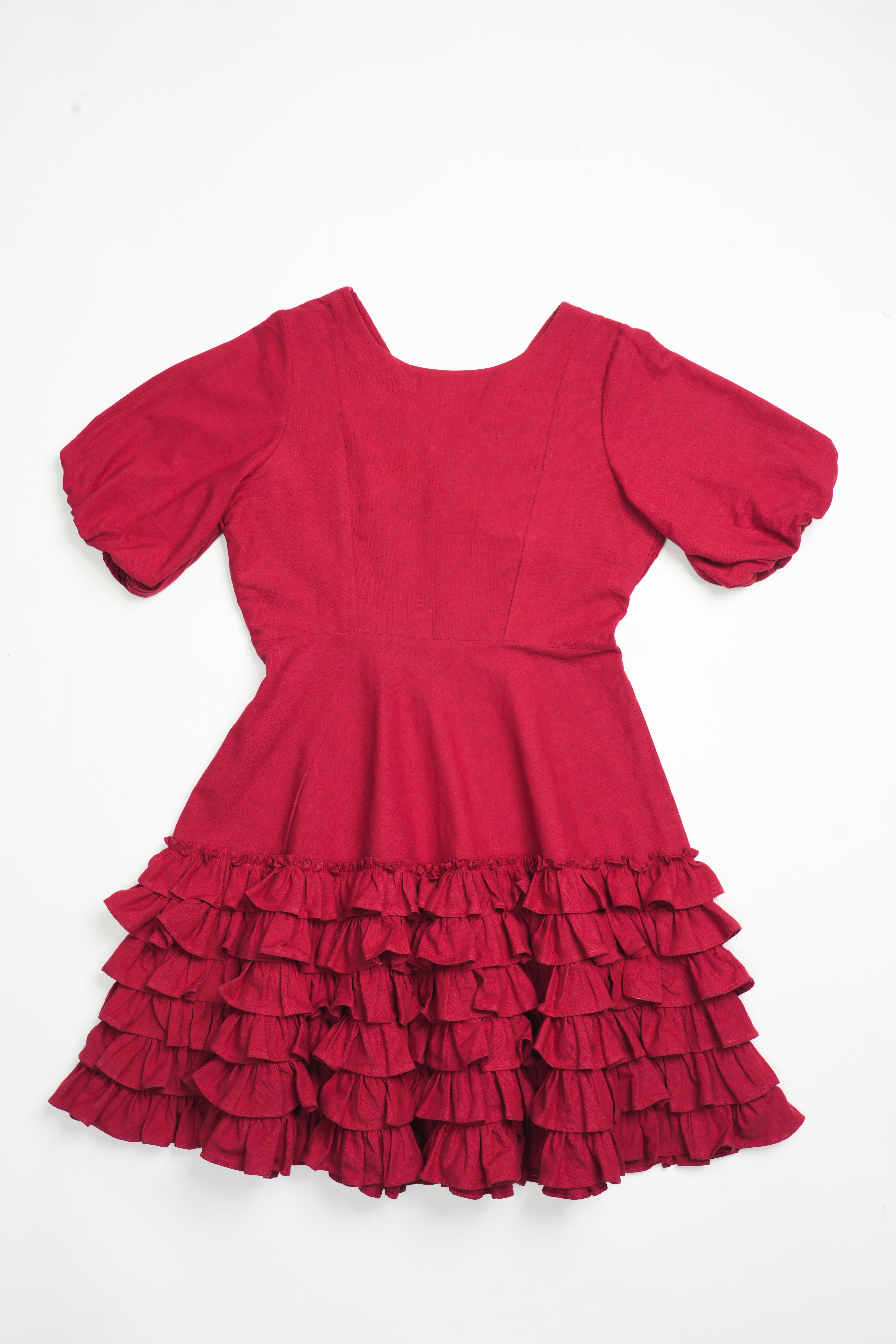 Maroon Frill Flared Dress - cloth image 2