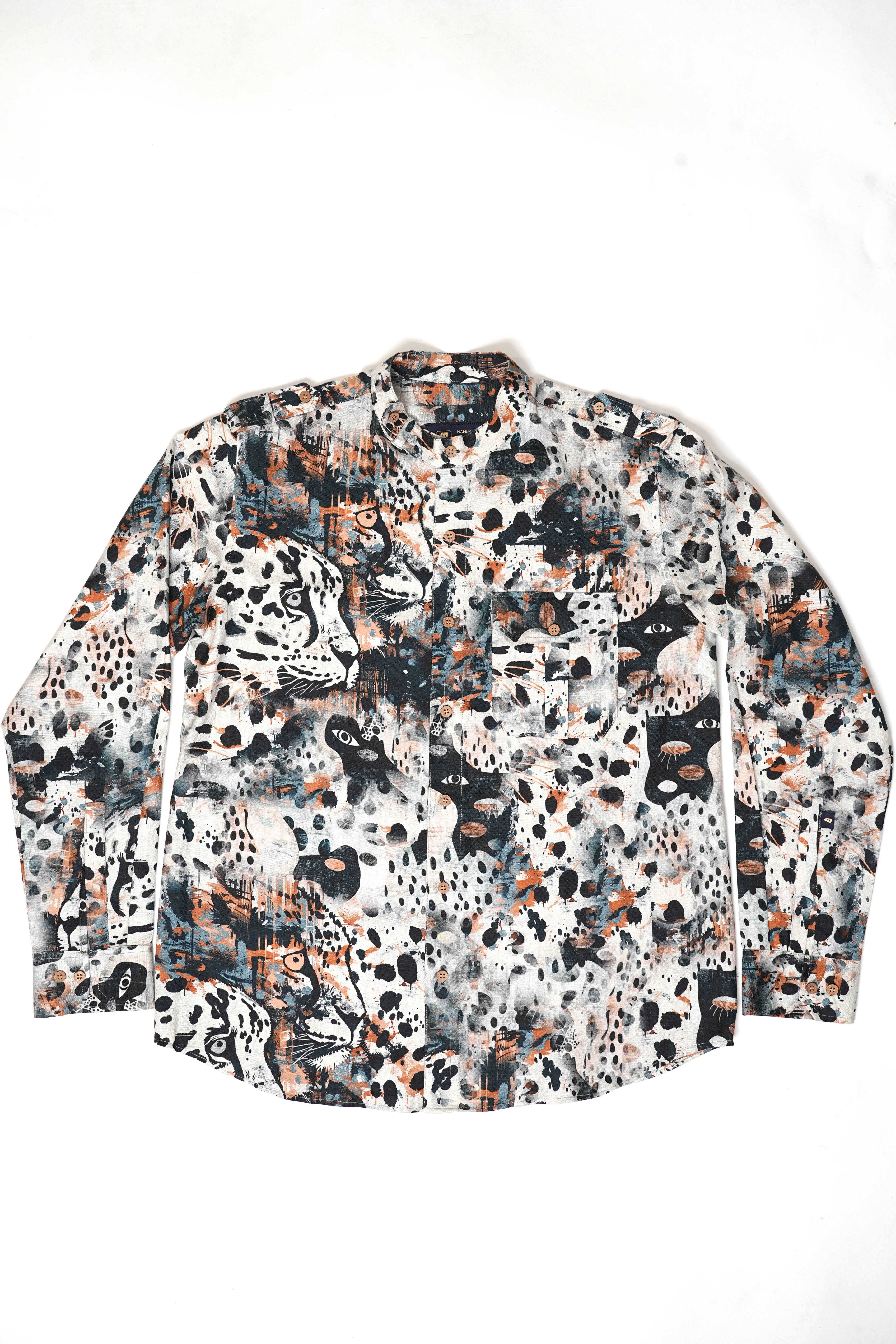 Indigo Leopard Stand Collar Shirt