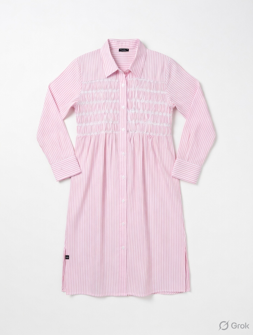 Pink Stripes Gathered Long Dress - cloth image 2