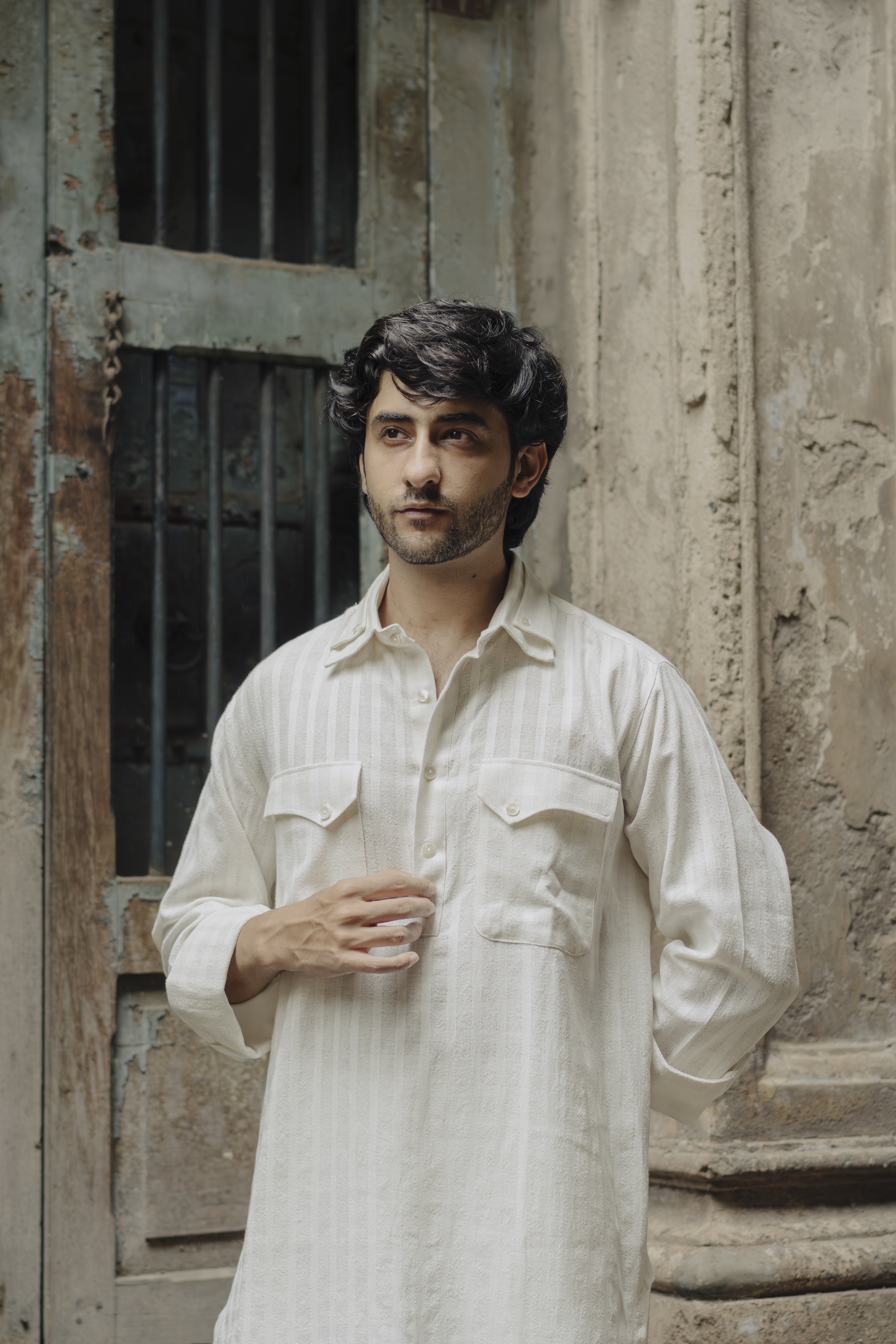 Off-white Square Weave Pathani Kurta 2