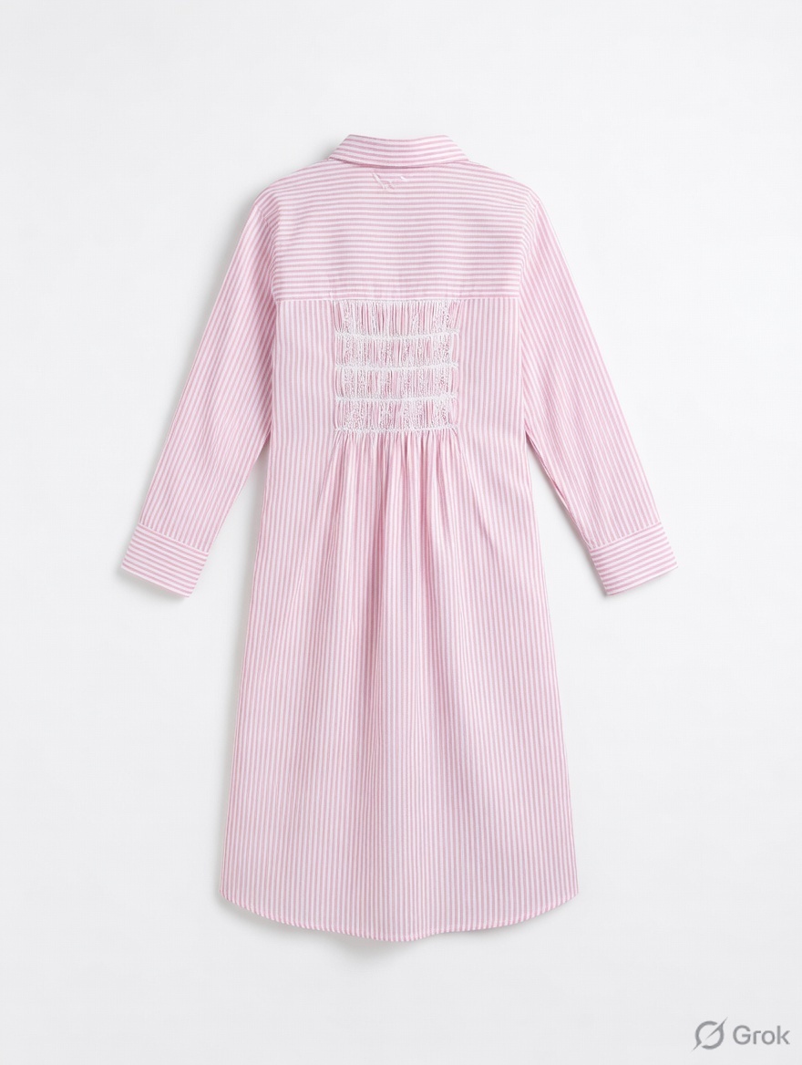 Pink Stripes Gathered Long Dress - cloth image 1