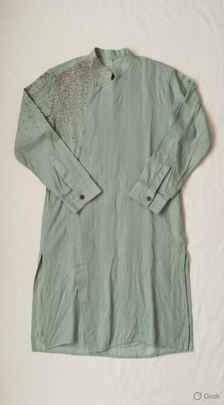Green Metal Embroidered Kurta - cloth image 1