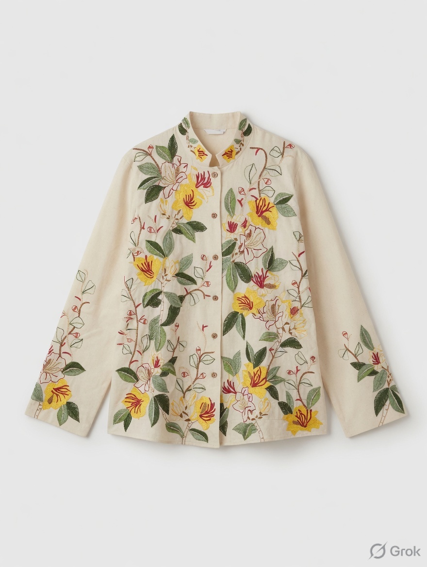 Yellow Floral Embroidered Shirt - cloth image 1