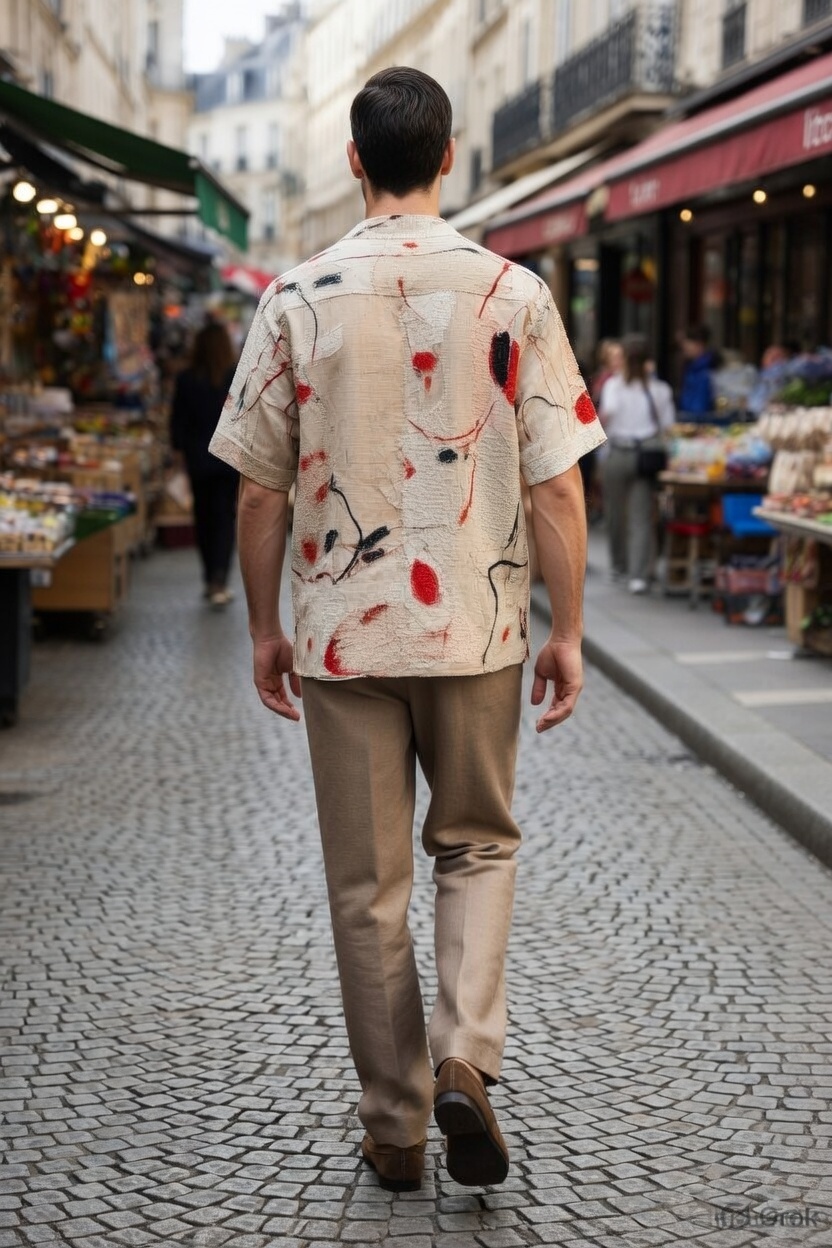 Textile Threads Printed Baseball Coller Shirt 2