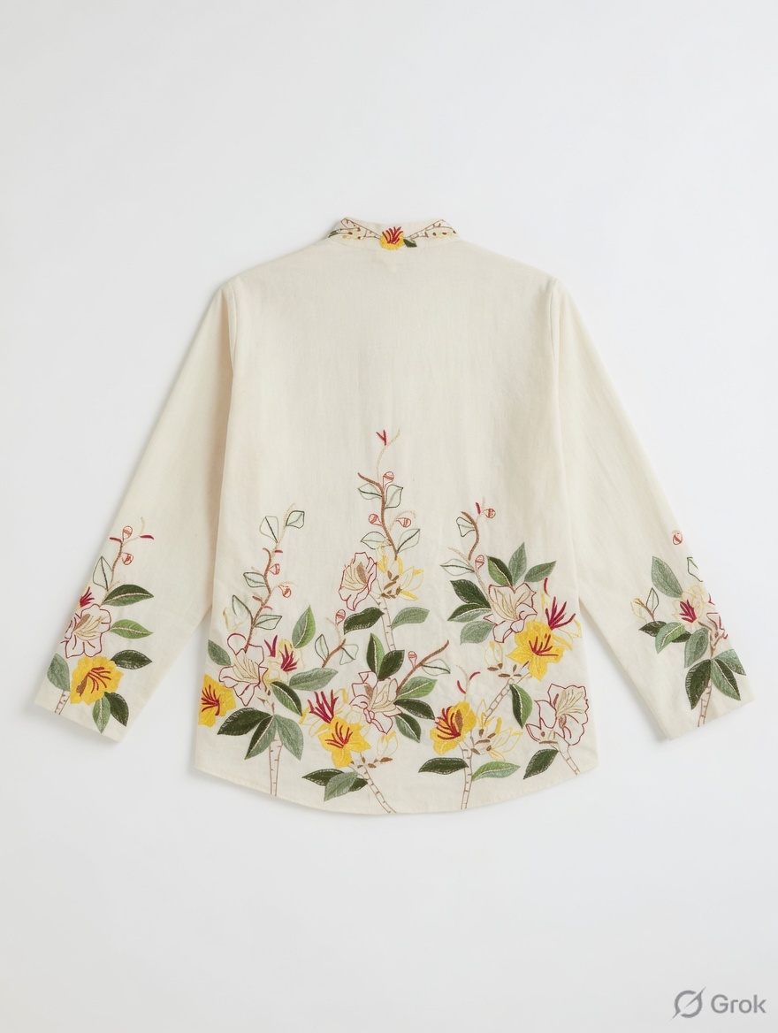 Yellow Floral Embroidered Shirt - cloth image 2